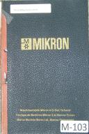 Mikron-Mikron A33/0, Hobbing Machine Service Operations Vol.2 Manual 1975-A33-A33/0-04